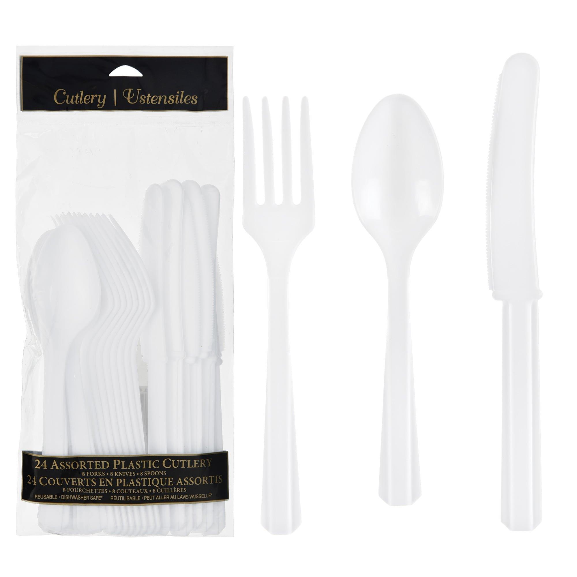 White Plastic Cutlery Set, 24ct
