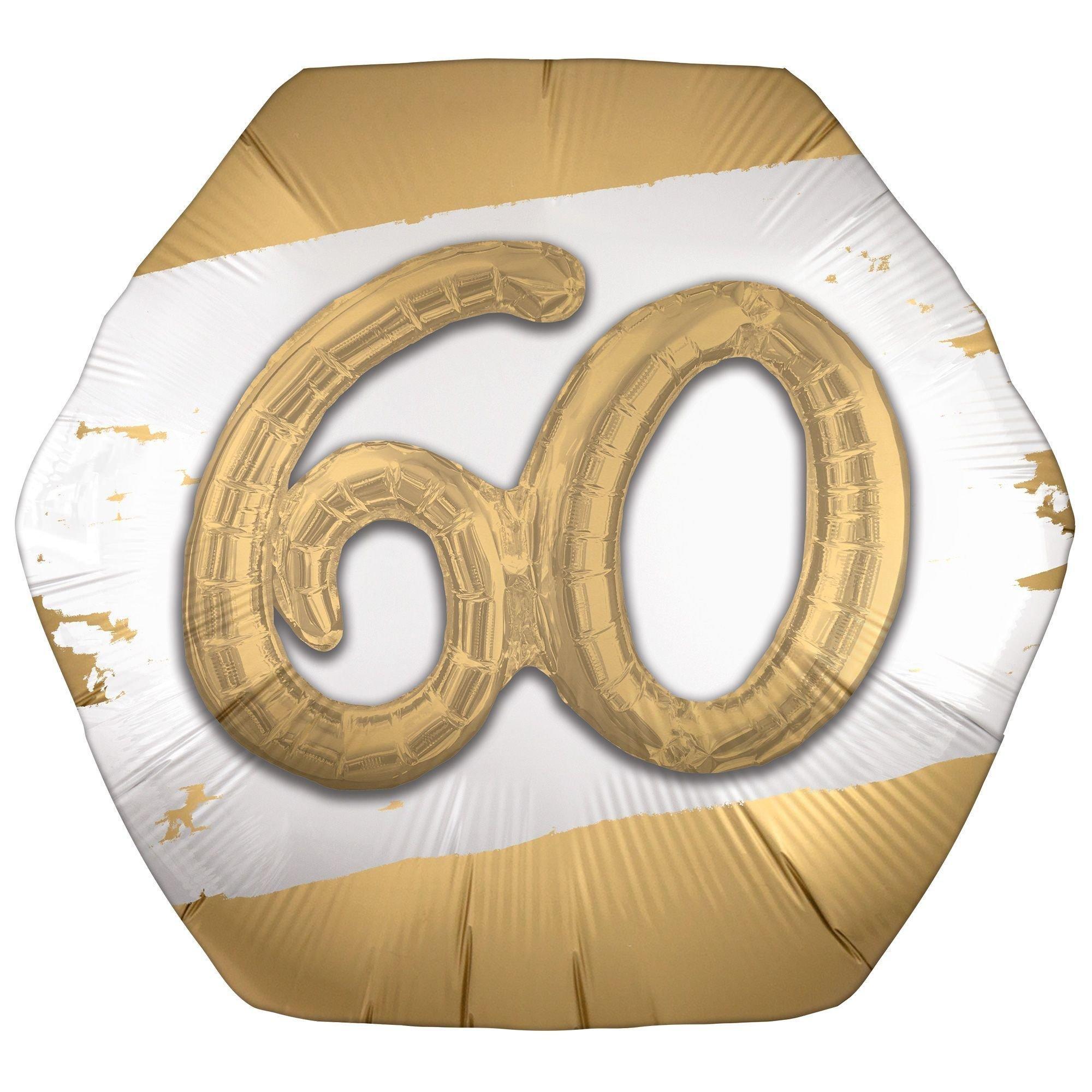 Satin Golden Age Happy Birthday Hexagonal Foil Balloon, 30in x 28in, Ages